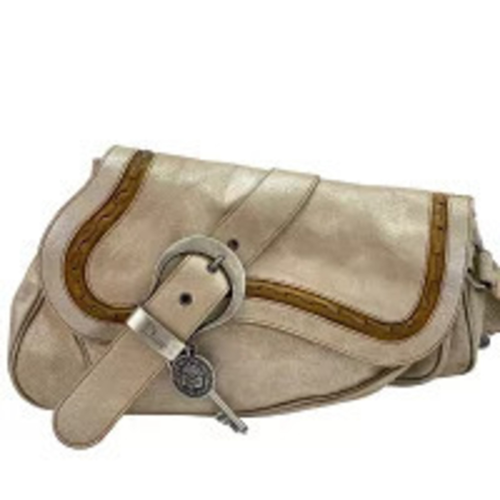 Christian Dior Leather Gaucho Shoulder Bag Gold